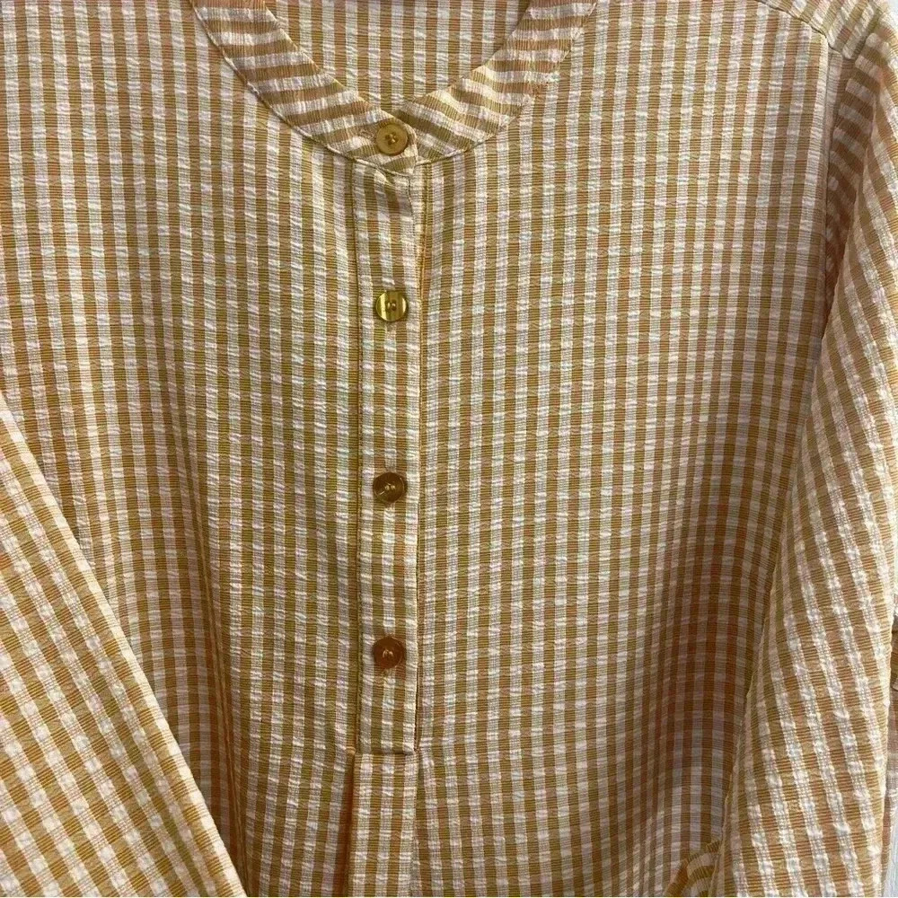 Joan Rivers White and Orange Gingham Mid Button Up Sleeve - Picture 6 of 8